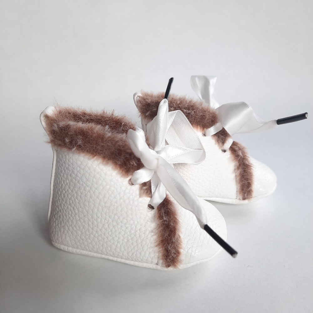 White Faux Fur Winter Baby Booties